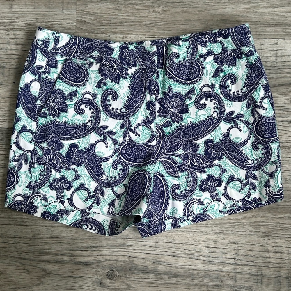 Kenji Anthropologie Blue Paisley and  Alice Collection White Lined Shorts Sz 8 - Picture 10 of 10